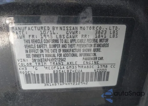 2017 Nissan Sentra S from USA, damaged, VIN 3N1AB7AP4HY212942